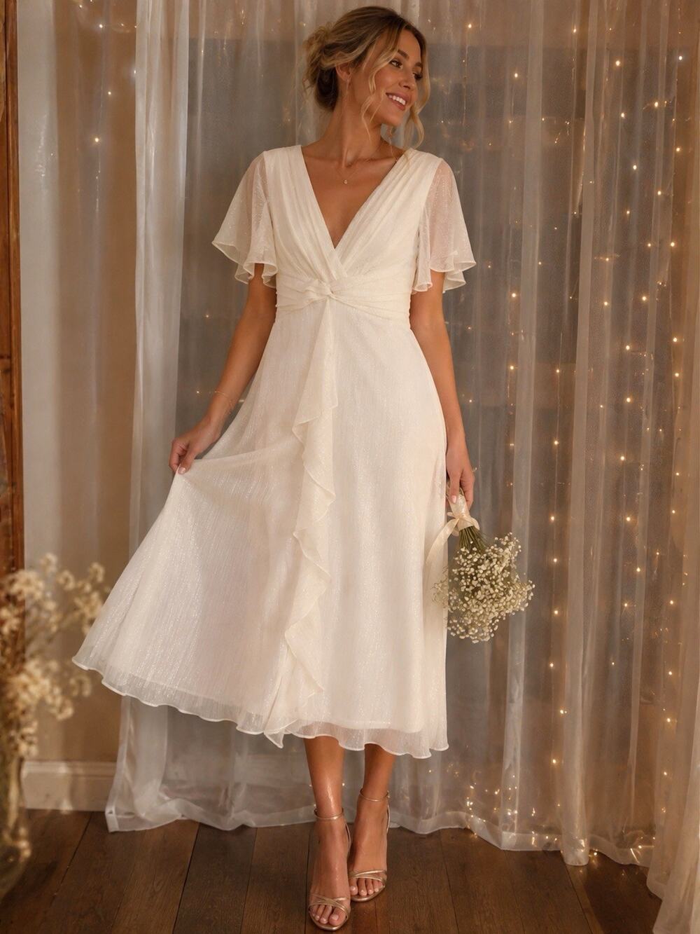 NWT Ever Pretty Flowing White Thin Stripe Silver Maxi Women’s Size 10 Romantic